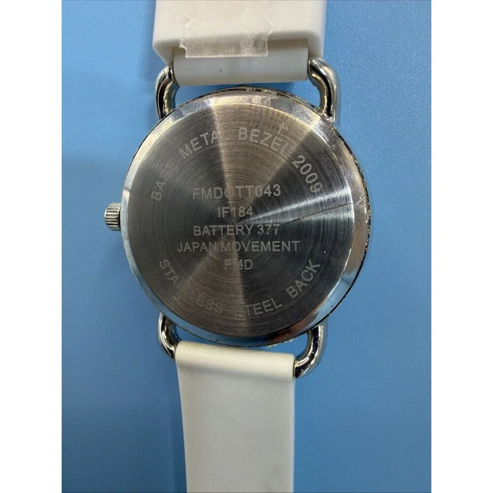 Women’s Quartz Watch White Strap Silver Case Multi-Color Rhinestone Markers SM